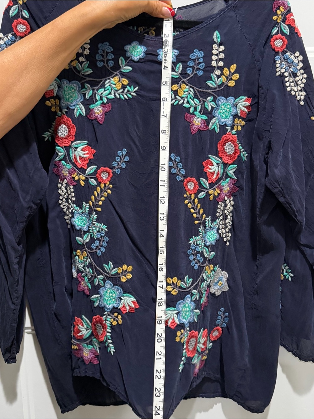 Johnny Was Navy Embroidered Floral Long-Sleeve Blouse - Picture 6 of 6